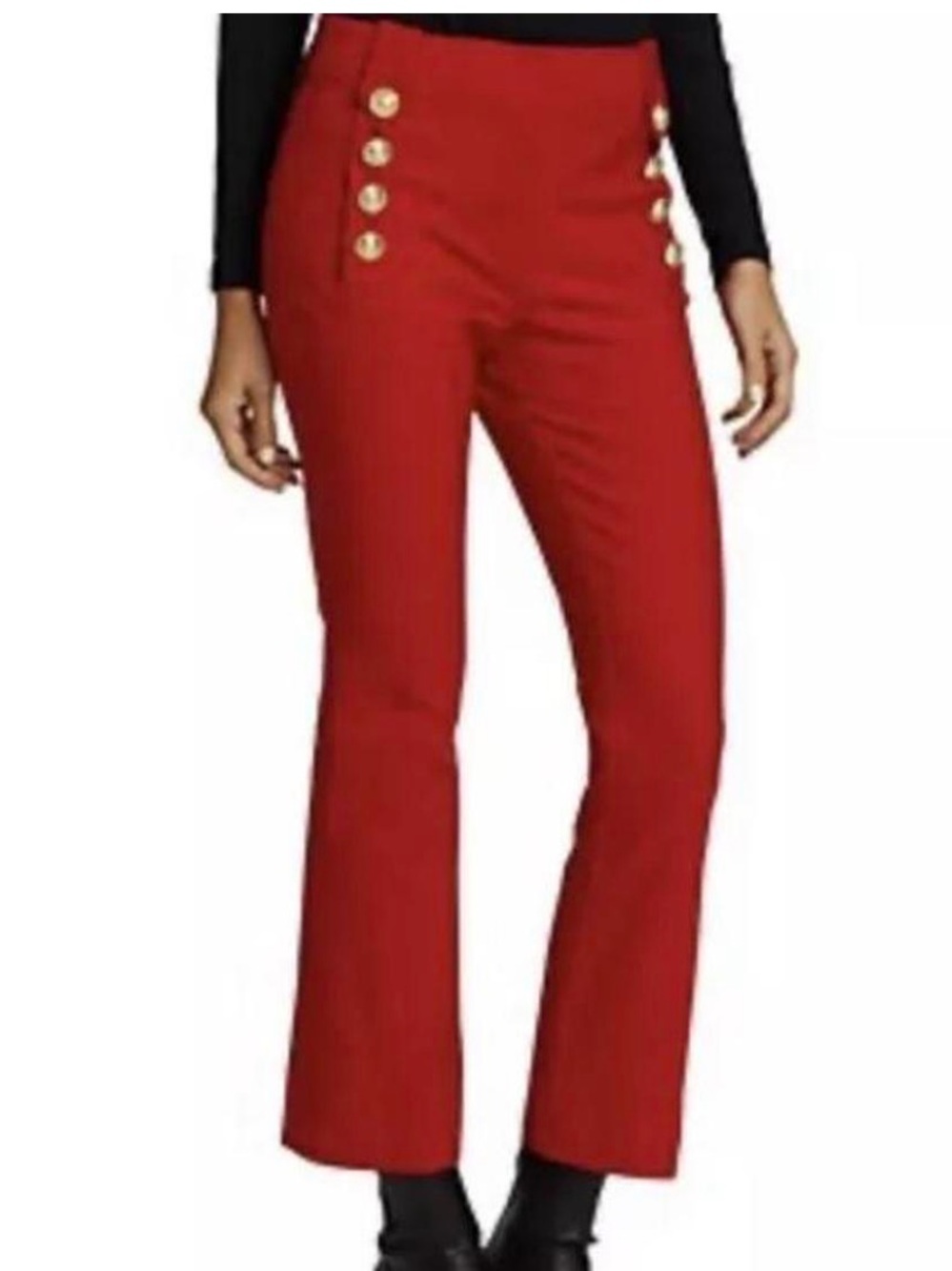 Derek Lam 10 Crosby Robertson Crop Flare Pants Red/Rust Gold Buttons Size 6